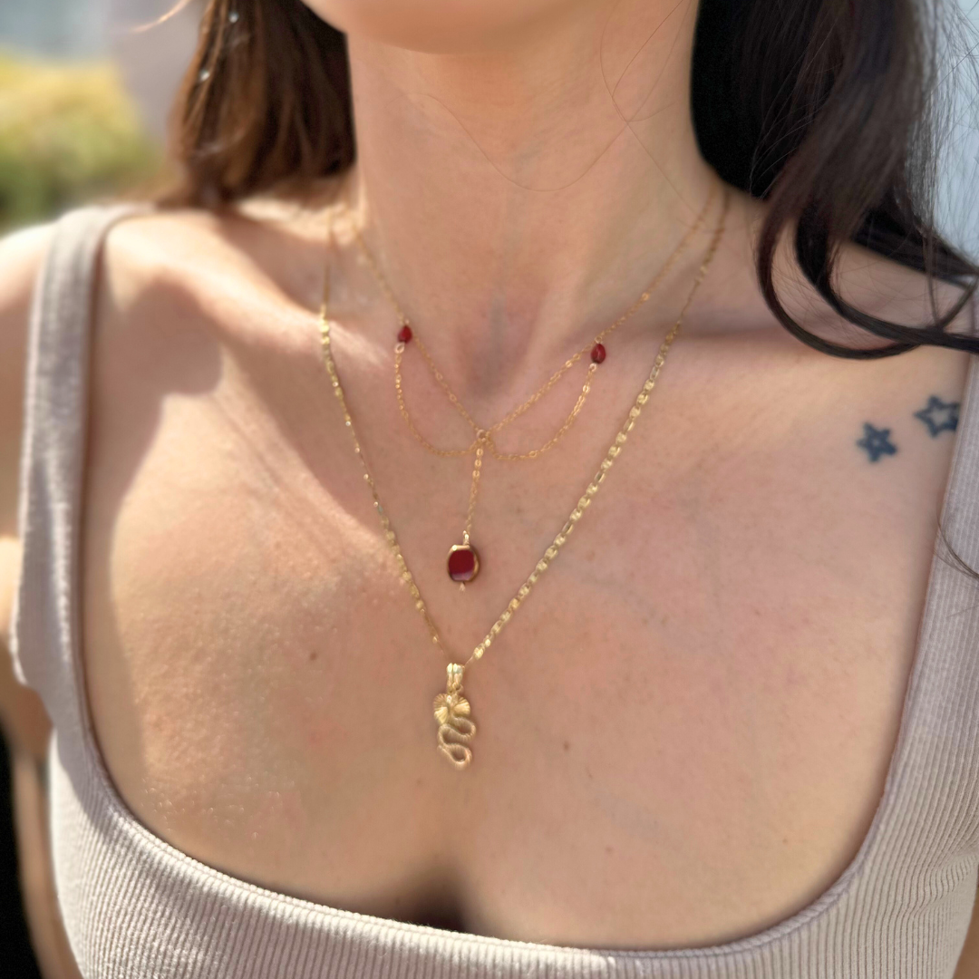 Red Draped Chain Necklace