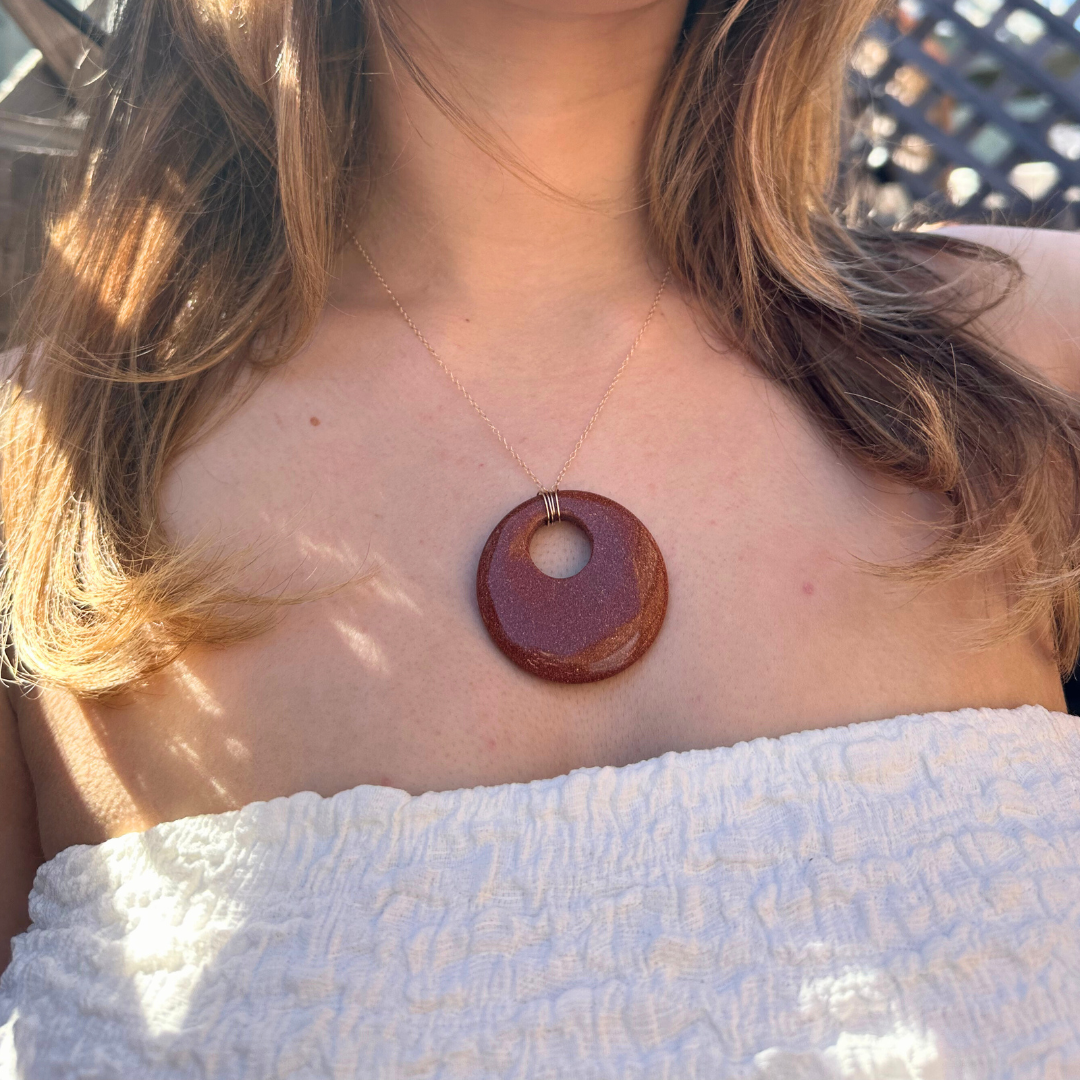 Goldstone Donut Pendant Necklace