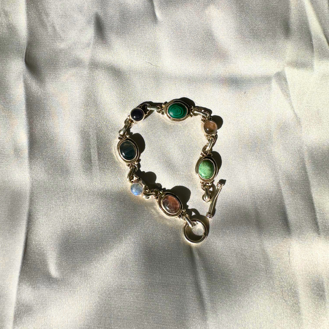 Vintage Multi-Gemstone Sterling Silver Bracelet