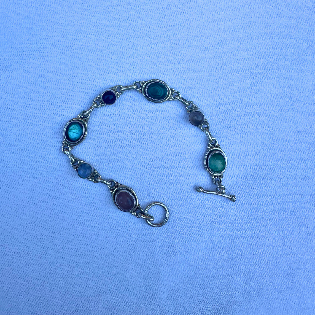 Vintage Multi-Gemstone Sterling Silver Bracelet