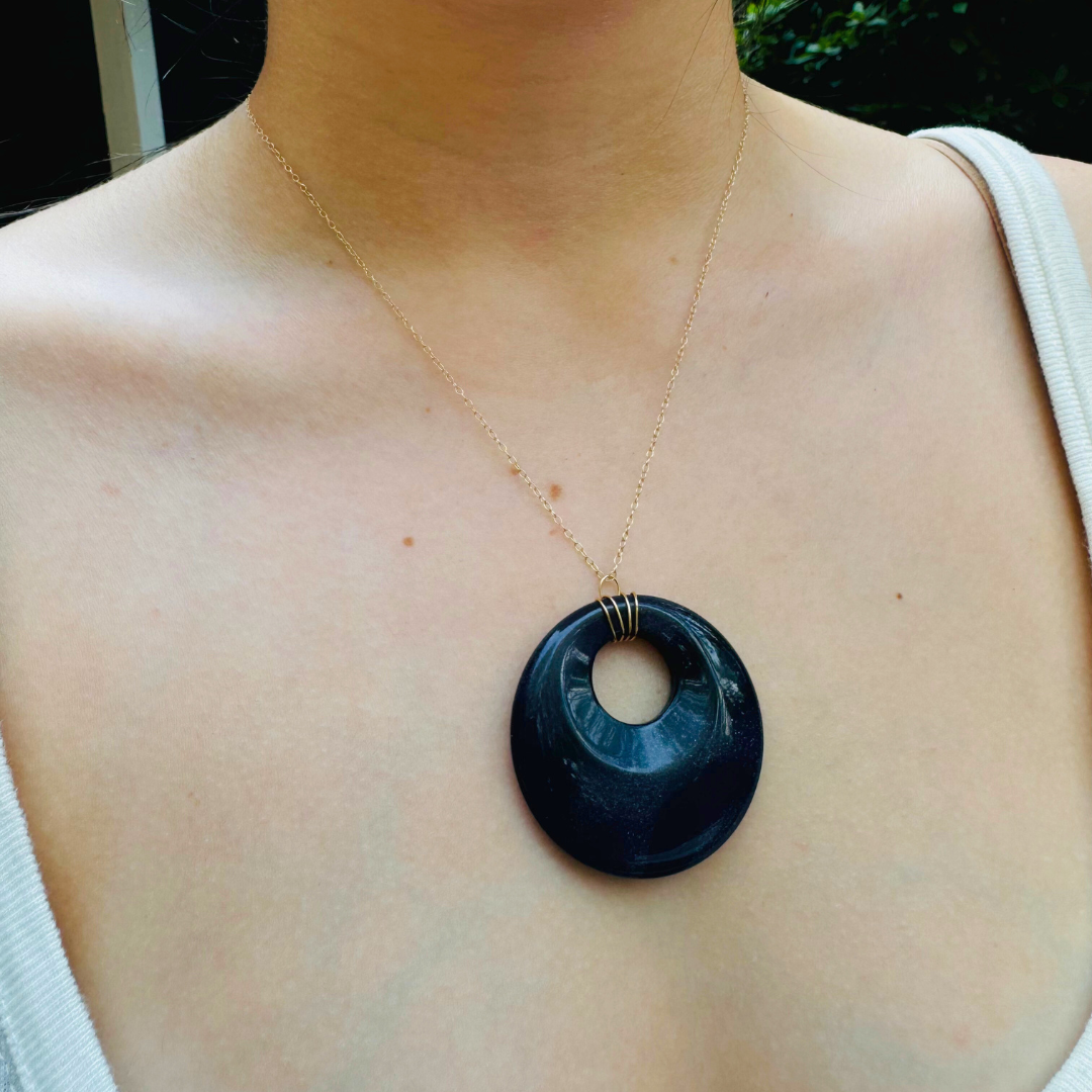 Blue Goldstone Donut Pendant Necklace