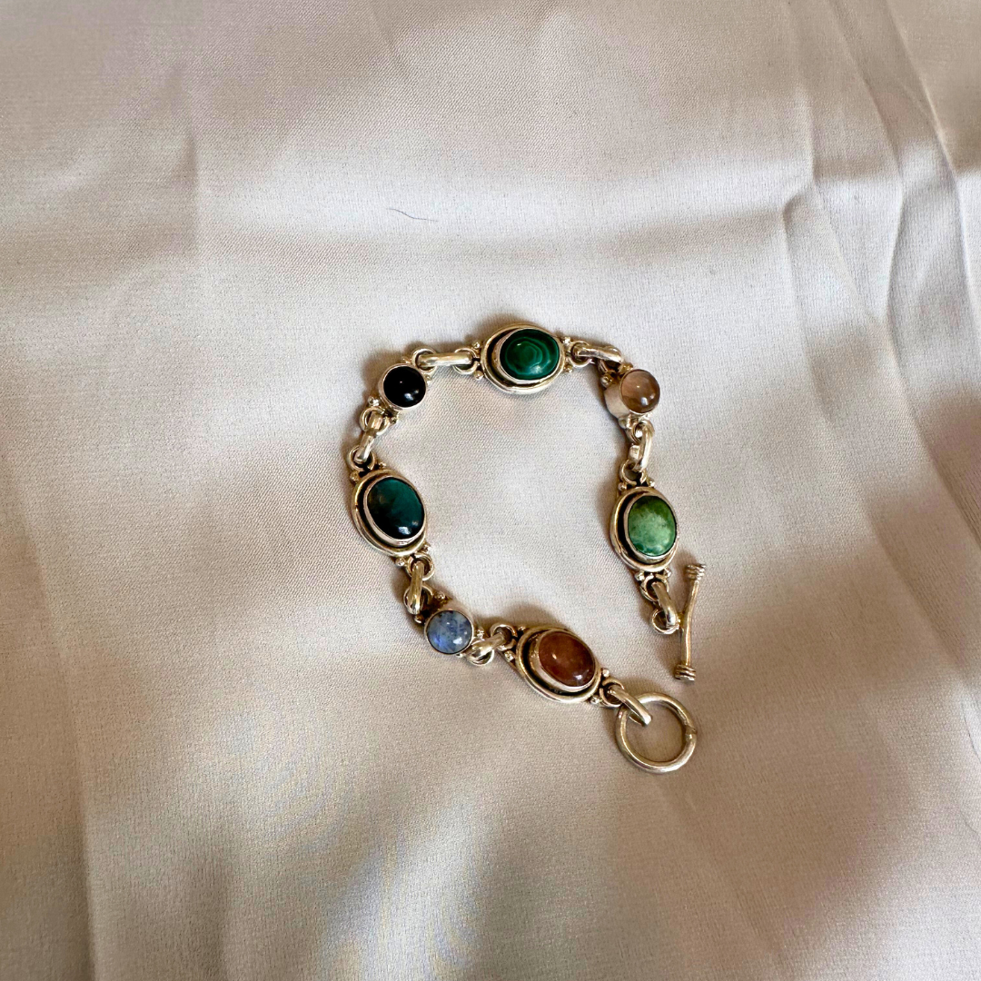 Vintage Multi-Gemstone Sterling Silver Bracelet