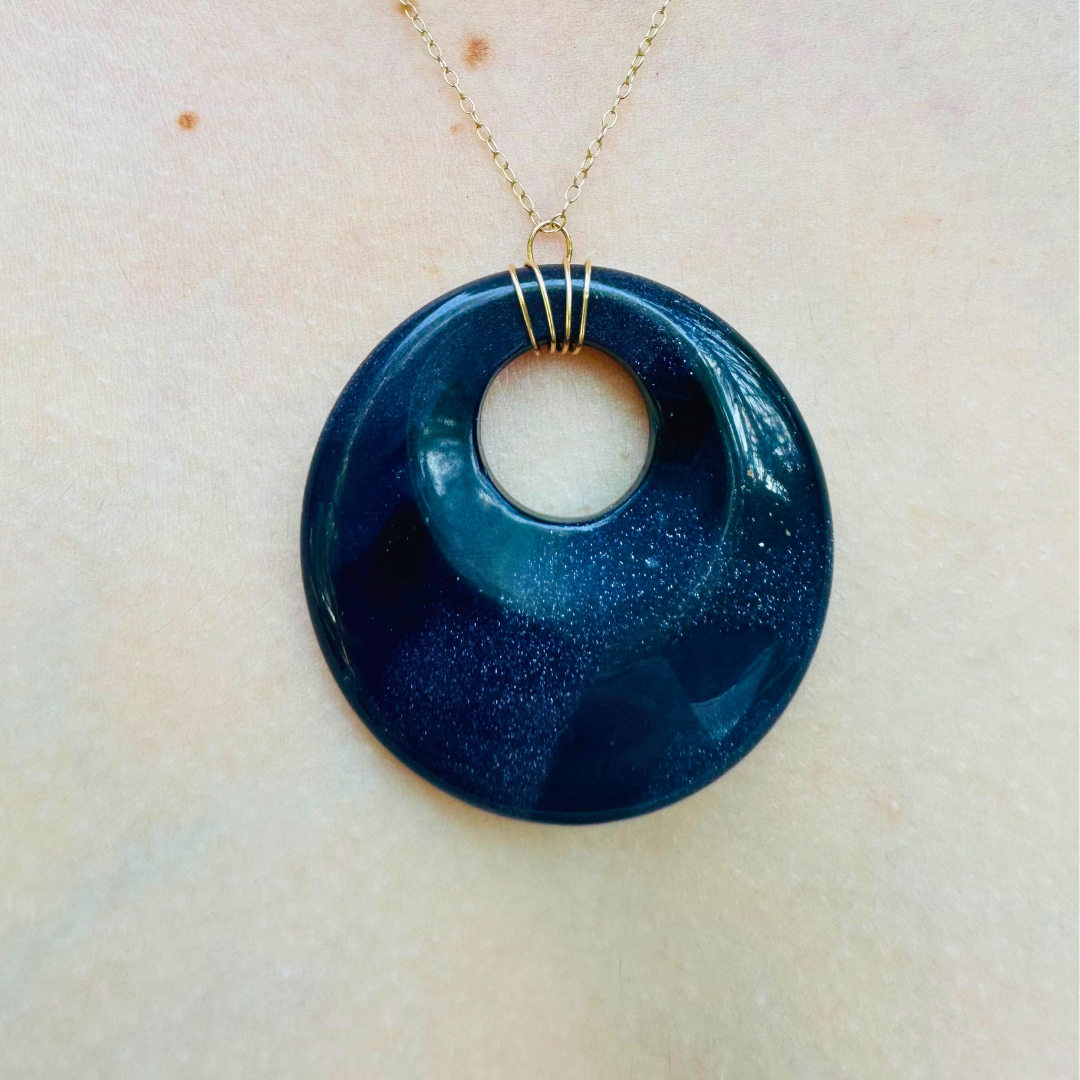 Blue Goldstone Donut Pendant Necklace