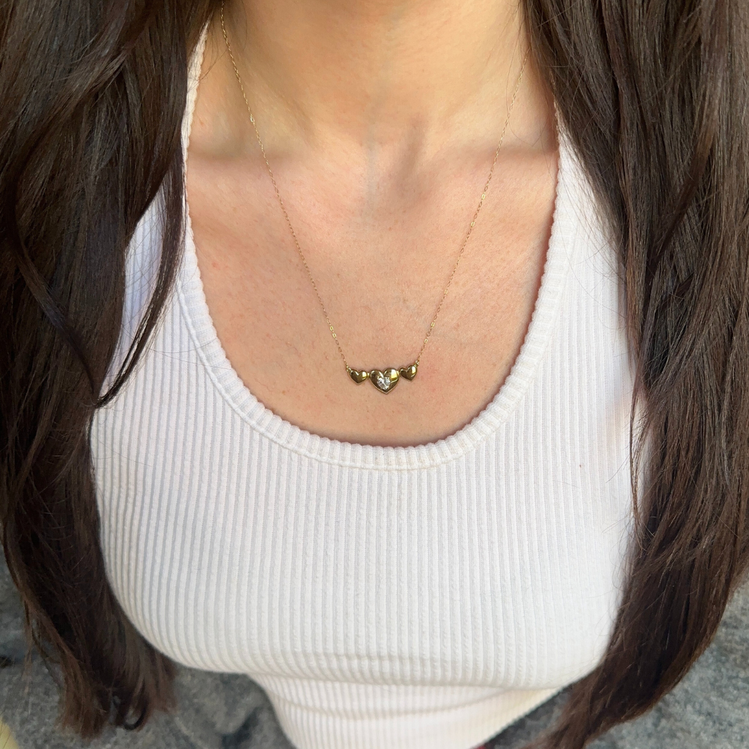 10K Gold Heart Trio Necklace