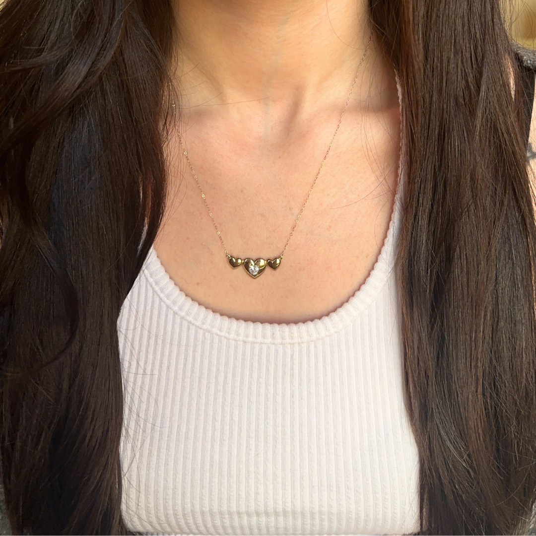 10K Gold Heart Trio Necklace