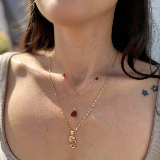 Red Draped Chain Necklace