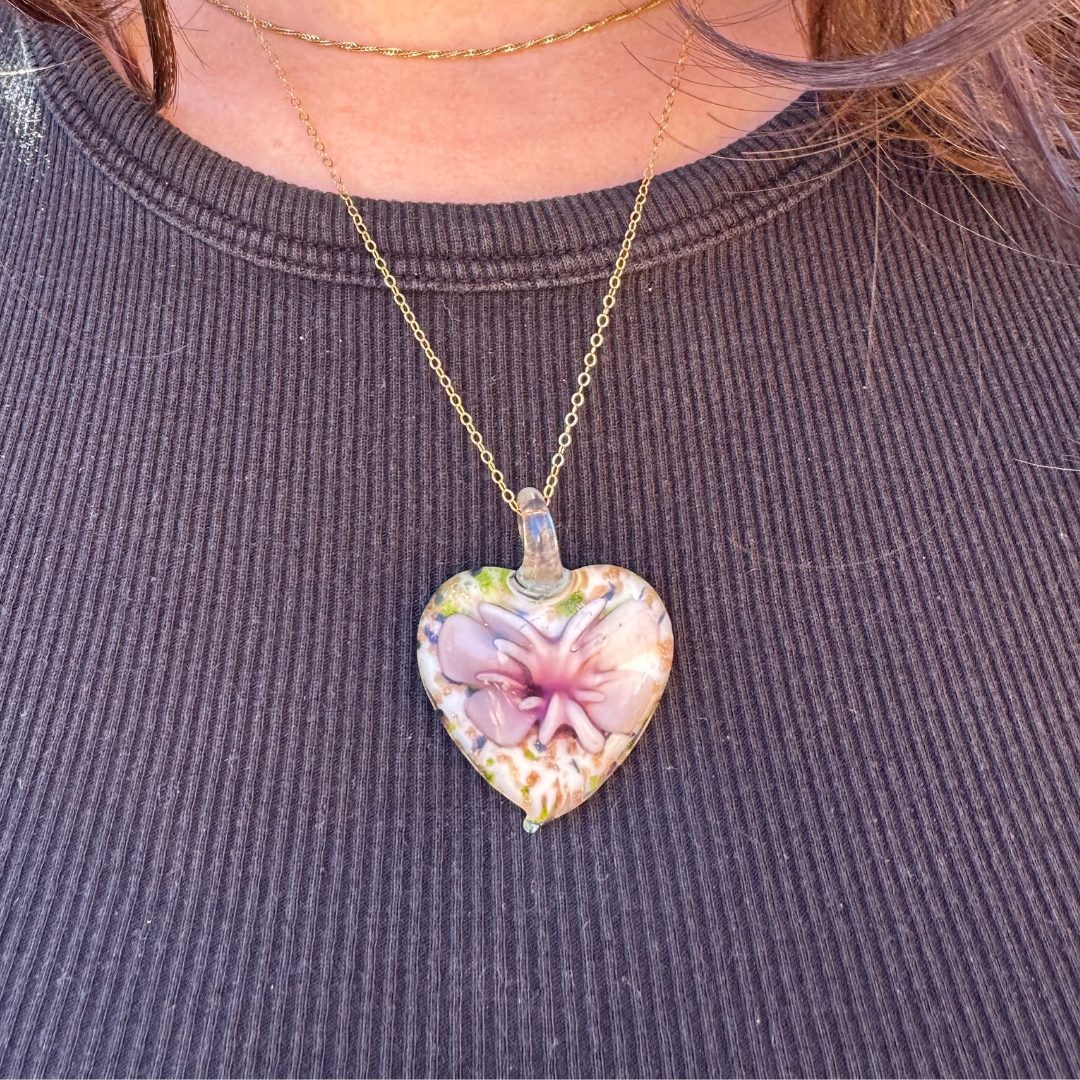 Pink Floral Heart Pendant Necklace