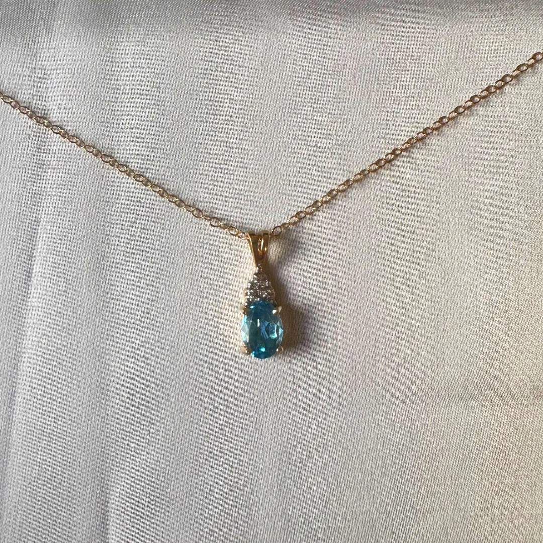 14k Gold & Blue Topaz Charm